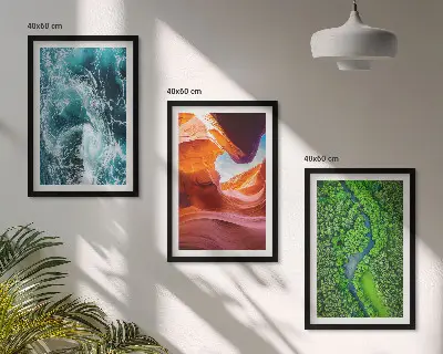 Three-piece wall art set canyon green forest water movement print