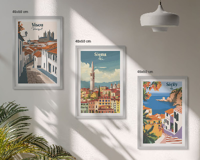 Set of 3 framed wall art pieces Retro illustrations of world cities
