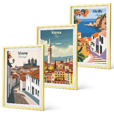Set of 3 framed wall art pieces Retro illustrations of world cities