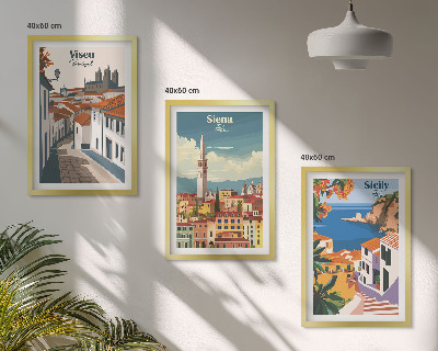 Set of 3 framed wall art pieces Retro illustrations of world cities