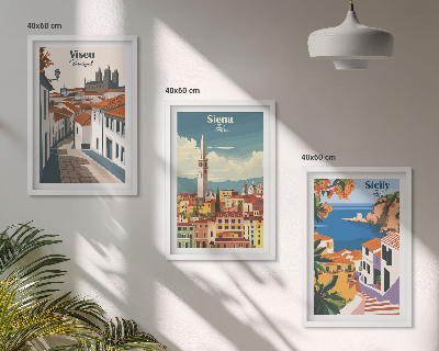 Set of 3 framed wall art pieces Retro illustrations of world cities