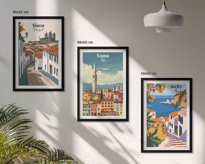 Set of 3 framed wall art pieces Retro illustrations of world cities
