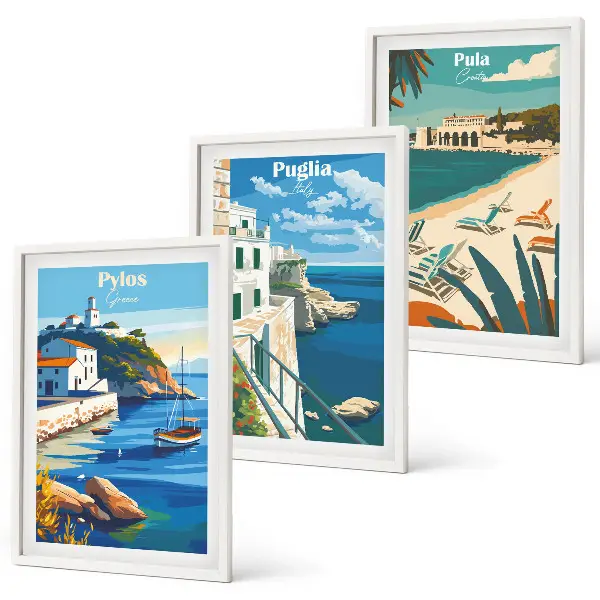 Three-piece coastal landscape wall art tourism themed canvas prints