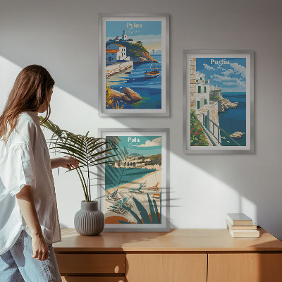 Three-piece wall art piece Coastal landscapes of tourism