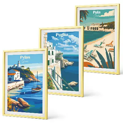 Three-piece coastal landscape wall art tourism themed canvas prints