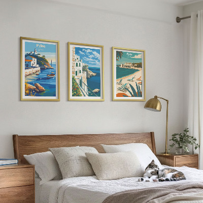 Three-piece wall art piece Coastal landscapes of tourism