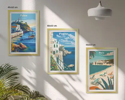 Three-piece coastal landscape wall art tourism themed canvas prints