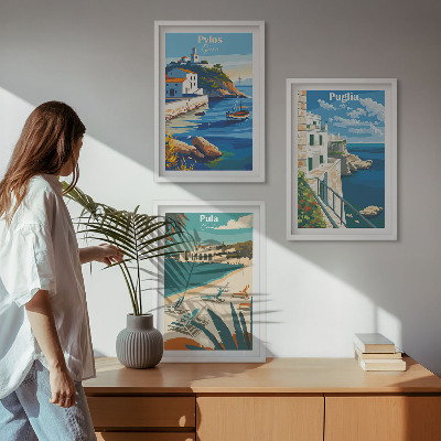 Three-piece wall art piece Coastal landscapes of tourism