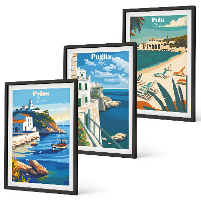 Three-piece wall art piece Coastal landscapes of tourism