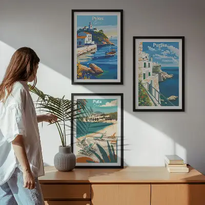 Three-piece coastal landscape wall art tourism themed canvas prints