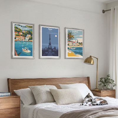 Set of 3 framed wall art pieces Coastal cities and architecture