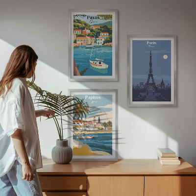 Set of 3 framed wall art pieces Coastal cities and architecture