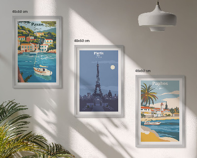Set of 3 framed wall art pieces Coastal cities and architecture