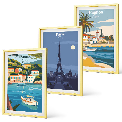 Set of 3 framed wall art pieces Coastal cities and architecture