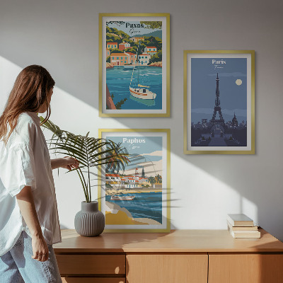 Set of 3 framed wall art pieces Coastal cities and architecture