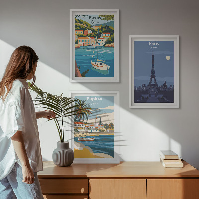 Set of 3 framed wall art pieces Coastal cities and architecture