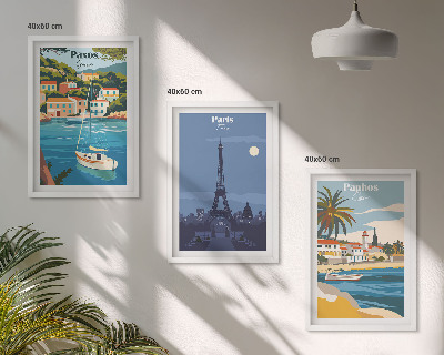 Set of 3 framed wall art pieces Coastal cities and architecture