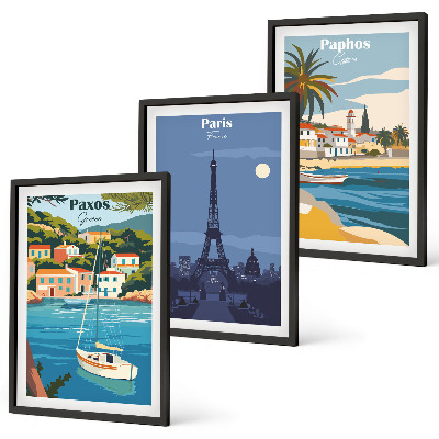 Set of 3 framed wall art pieces Coastal cities and architecture