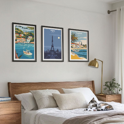Set of 3 framed wall art pieces Coastal cities and architecture