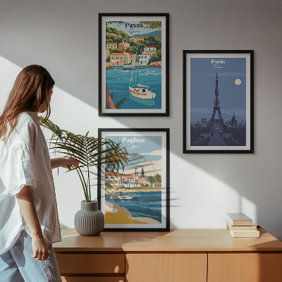 Set of 3 framed wall art pieces Coastal cities and architecture