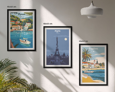 Set of 3 framed wall art pieces Coastal cities and architecture