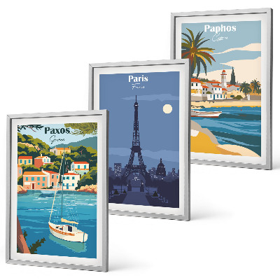 Set of 3 framed wall art pieces Coastal cities and architecture