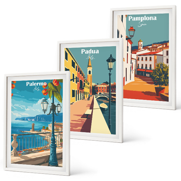 Wall art set Retro city illustrations