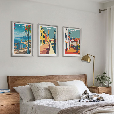 Wall art set Retro city illustrations