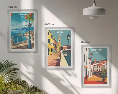 Retro city illustrations wall art set