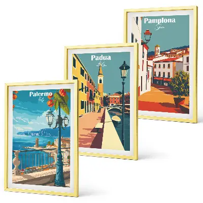 Retro city illustrations wall art set
