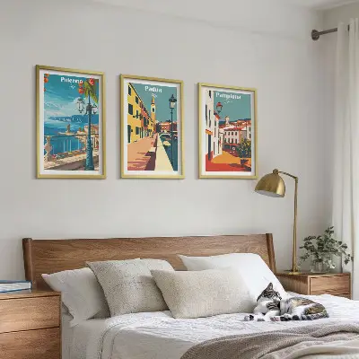 Retro city illustrations wall art set