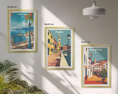 Retro city illustrations wall art set