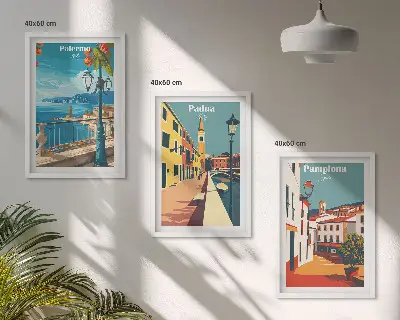 Retro city illustrations wall art set
