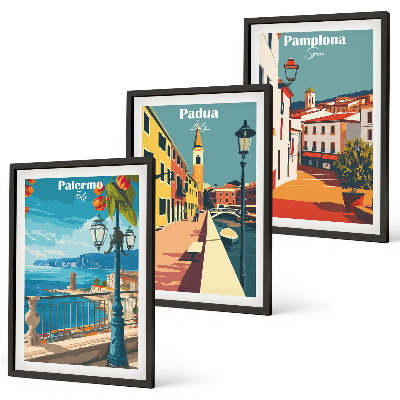 Wall art set Retro city illustrations