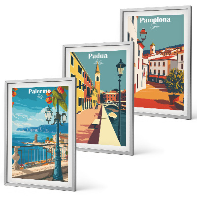 Wall art set Retro city illustrations
