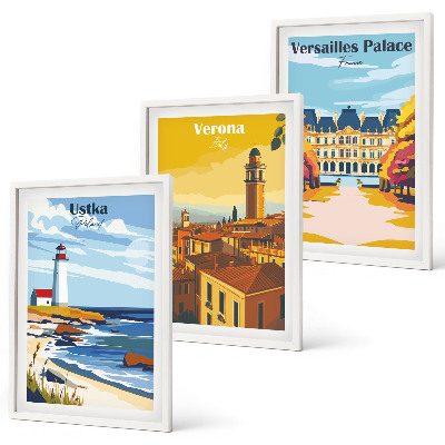 Set of 3 framed wall art pieces Views of places by the sea of ​​cities