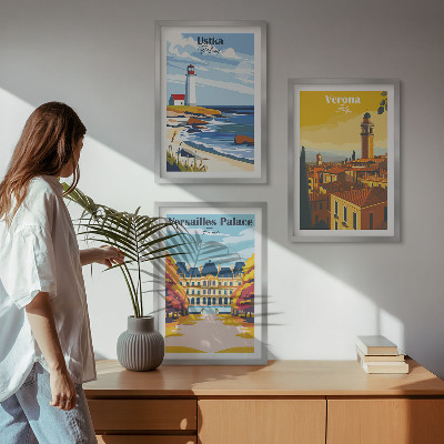 Set of 3 framed wall art pieces Views of places by the sea of ​​cities