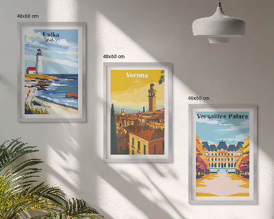 Set of 3 framed wall art pieces Views of places by the sea of ​​cities