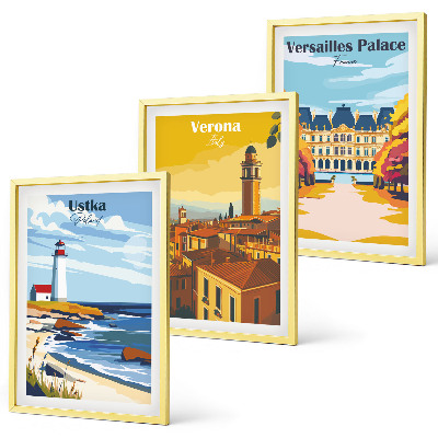 Set of 3 framed wall art pieces Views of places by the sea of ​​cities
