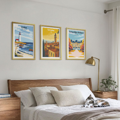 Set of 3 framed wall art pieces Views of places by the sea of ​​cities