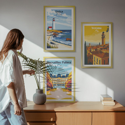 Set of 3 framed wall art pieces Views of places by the sea of ​​cities