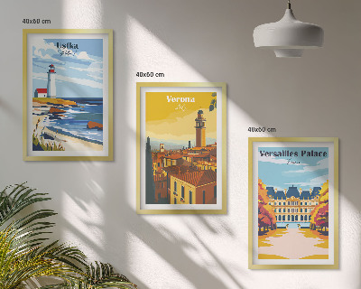 Set of 3 framed wall art pieces Views of places by the sea of ​​cities
