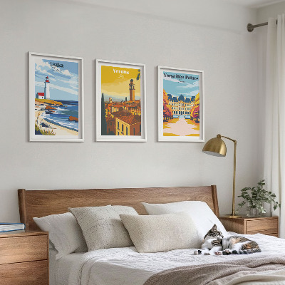 Set of 3 framed wall art pieces Views of places by the sea of ​​cities
