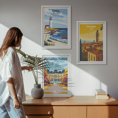 Set of 3 framed wall art pieces Views of places by the sea of ​​cities