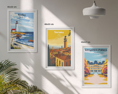 Set of 3 framed wall art pieces Views of places by the sea of ​​cities