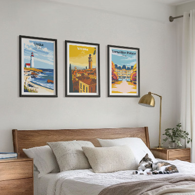 Set of 3 framed wall art pieces Views of places by the sea of ​​cities