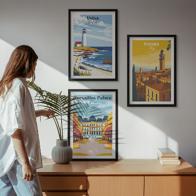 Set of 3 framed wall art pieces Views of places by the sea of ​​cities