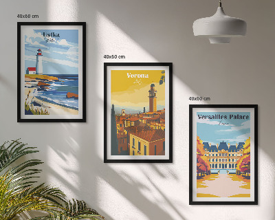 Set of 3 framed wall art pieces Views of places by the sea of ​​cities