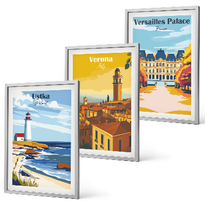 Set of 3 framed wall art pieces Views of places by the sea of ​​cities