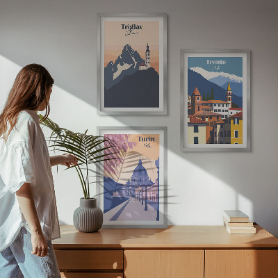 Wall art set Mountains architecture retro illustrations